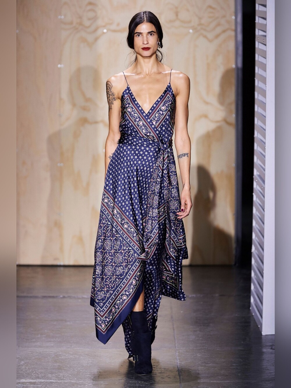 Jonathan Simkhai scarf print midi dress 8 Midnight blue